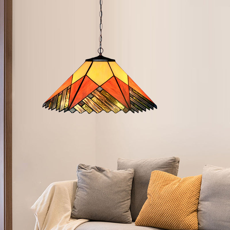 Conical White/Yellow/Orange Cut Glass Hanging Chandelier Baroque 2 Lights Bronze Suspension Pendant for Kitchen Yellow Clearhalo 'Ceiling Lights' 'Chandeliers' 'Industrial' 'Middle Century Chandeliers' 'Pendant Lights' 'Tiffany Chandeliers' 'Tiffany close to ceiling' 'Tiffany' Lighting' 327146