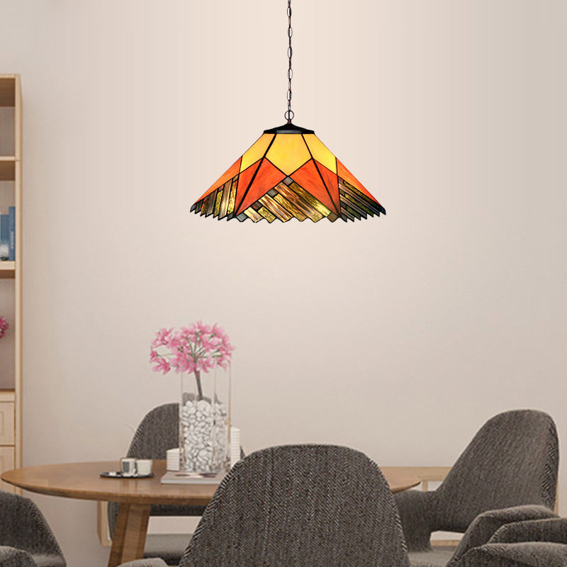 Conical White/Yellow/Orange Cut Glass Hanging Chandelier Baroque 2 Lights Bronze Suspension Pendant for Kitchen Clearhalo 'Ceiling Lights' 'Chandeliers' 'Industrial' 'Middle Century Chandeliers' 'Pendant Lights' 'Tiffany Chandeliers' 'Tiffany close to ceiling' 'Tiffany' Lighting' 327148