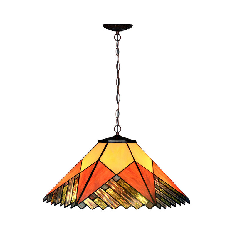 Conical White/Yellow/Orange Cut Glass Hanging Chandelier Baroque 2 Lights Bronze Suspension Pendant for Kitchen Clearhalo 'Ceiling Lights' 'Chandeliers' 'Industrial' 'Middle Century Chandeliers' 'Pendant Lights' 'Tiffany Chandeliers' 'Tiffany close to ceiling' 'Tiffany' Lighting' 327149
