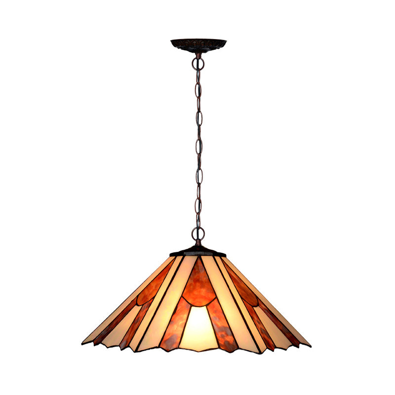 Conical White/Yellow/Orange Cut Glass Hanging Chandelier Baroque 2 Lights Bronze Suspension Pendant for Kitchen Orange Clearhalo 'Ceiling Lights' 'Chandeliers' 'Industrial' 'Middle Century Chandeliers' 'Pendant Lights' 'Tiffany Chandeliers' 'Tiffany close to ceiling' 'Tiffany' Lighting' 327151