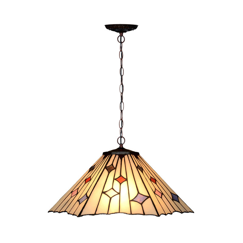 Conical White/Yellow/Orange Cut Glass Hanging Chandelier Baroque 2 Lights Bronze Suspension Pendant for Kitchen White Clearhalo 'Ceiling Lights' 'Chandeliers' 'Industrial' 'Middle Century Chandeliers' 'Pendant Lights' 'Tiffany Chandeliers' 'Tiffany close to ceiling' 'Tiffany' Lighting' 327153