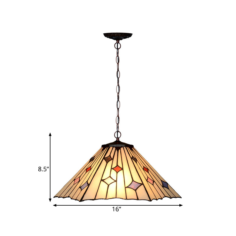 Conical White/Yellow/Orange Cut Glass Hanging Chandelier Baroque 2 Lights Bronze Suspension Pendant for Kitchen Clearhalo 'Ceiling Lights' 'Chandeliers' 'Industrial' 'Middle Century Chandeliers' 'Pendant Lights' 'Tiffany Chandeliers' 'Tiffany close to ceiling' 'Tiffany' Lighting' 327154