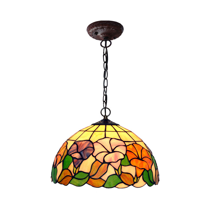 Blossom Pendulum Light 1 Light Red/Pink/Yellow Stained Glass Mediterranean Pendant Lighting Fixture Clearhalo 'Ceiling Lights' 'Chandeliers' 'Industrial' 'Middle Century Pendants' 'Pendant Lights' 'Pendants' 'Tiffany close to ceiling' 'Tiffany Pendants' 'Tiffany' Lighting' 327192