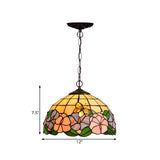 Blossom Pendulum Light 1 Light Red/Pink/Yellow Stained Glass Mediterranean Pendant Lighting Fixture Clearhalo 'Ceiling Lights' 'Chandeliers' 'Industrial' 'Middle Century Pendants' 'Pendant Lights' 'Pendants' 'Tiffany close to ceiling' 'Tiffany Pendants' 'Tiffany' Lighting' 327197