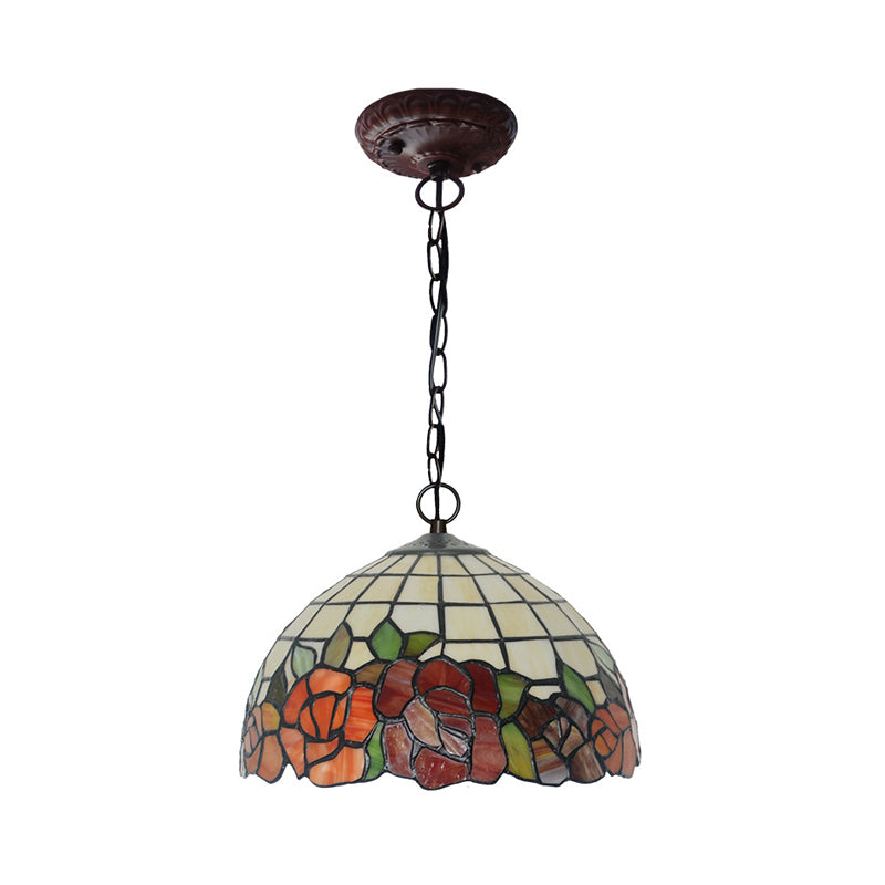 Blossom Pendulum Light 1 Light Red/Pink/Yellow Stained Glass Mediterranean Pendant Lighting Fixture Clearhalo 'Ceiling Lights' 'Chandeliers' 'Industrial' 'Middle Century Pendants' 'Pendant Lights' 'Pendants' 'Tiffany close to ceiling' 'Tiffany Pendants' 'Tiffany' Lighting' 327199