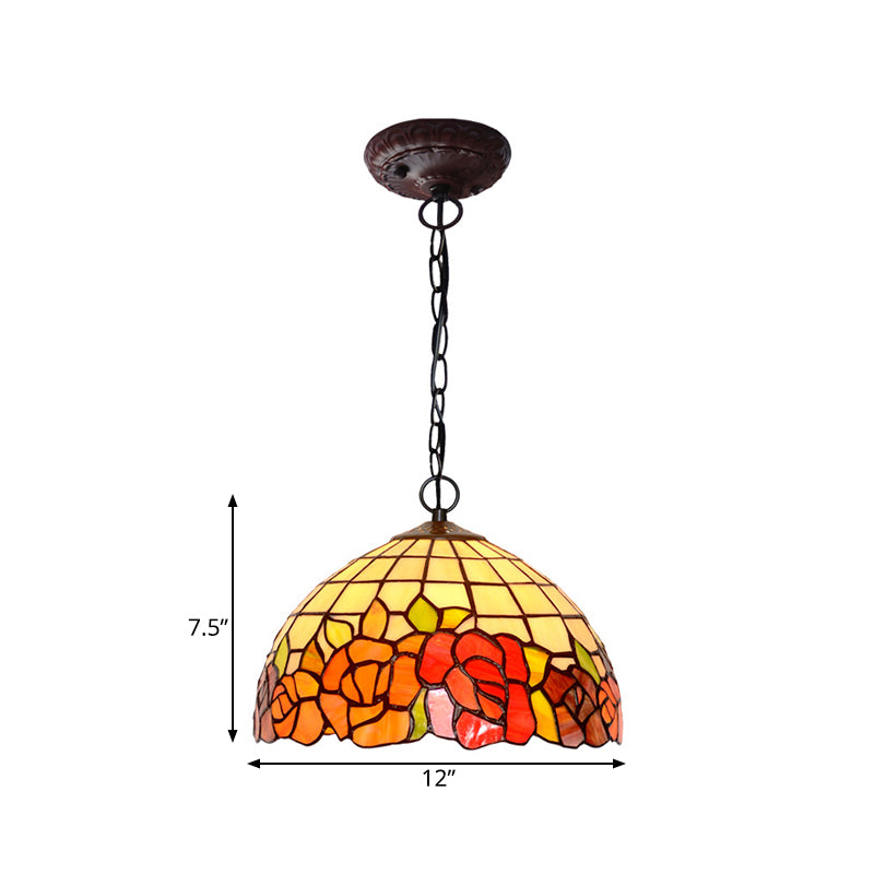 Blossom Pendulum Light 1 Light Red/Pink/Yellow Stained Glass Mediterranean Pendant Lighting Fixture Clearhalo 'Ceiling Lights' 'Chandeliers' 'Industrial' 'Middle Century Pendants' 'Pendant Lights' 'Pendants' 'Tiffany close to ceiling' 'Tiffany Pendants' 'Tiffany' Lighting' 327200