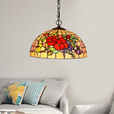 2 Lights Floral Ceiling Chandelier Tiffany-Style Red/Pink Stained Glass Pendant Lamp for Kitchen Clearhalo 'Ceiling Lights' 'Chandeliers' 'Industrial' 'Middle Century Chandeliers' 'Tiffany Chandeliers' 'Tiffany close to ceiling' 'Tiffany' Lighting' 327221