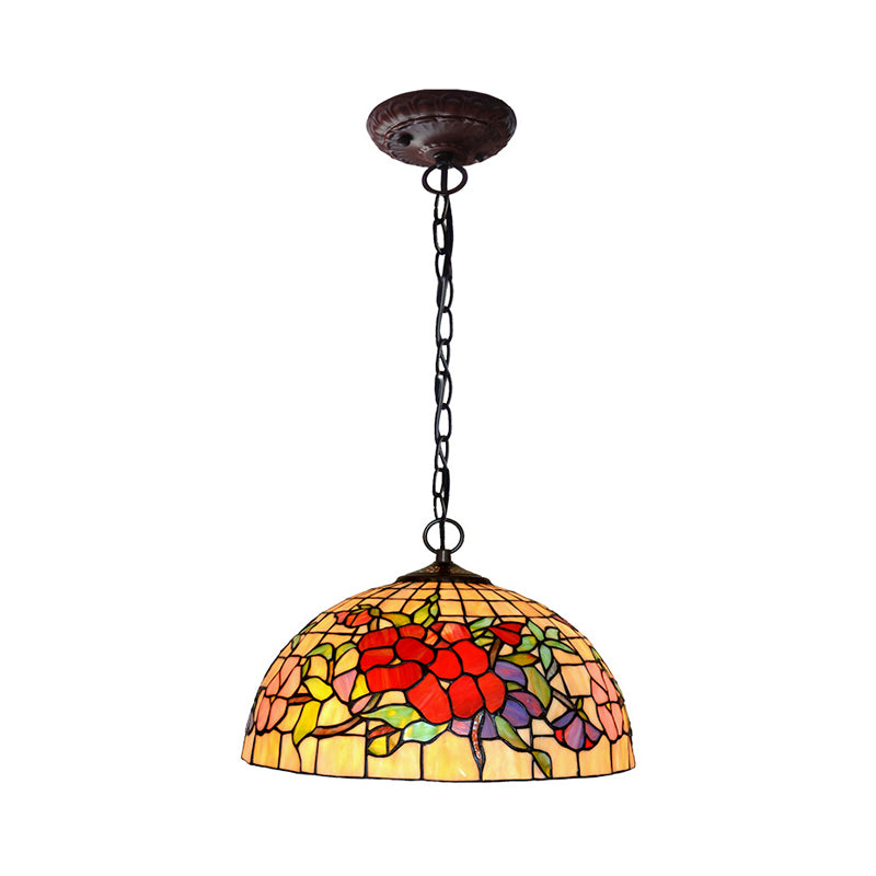 2 Lights Floral Ceiling Chandelier Tiffany-Style Red/Pink Stained Glass Pendant Lamp for Kitchen Clearhalo 'Ceiling Lights' 'Chandeliers' 'Industrial' 'Middle Century Chandeliers' 'Tiffany Chandeliers' 'Tiffany close to ceiling' 'Tiffany' Lighting' 327222