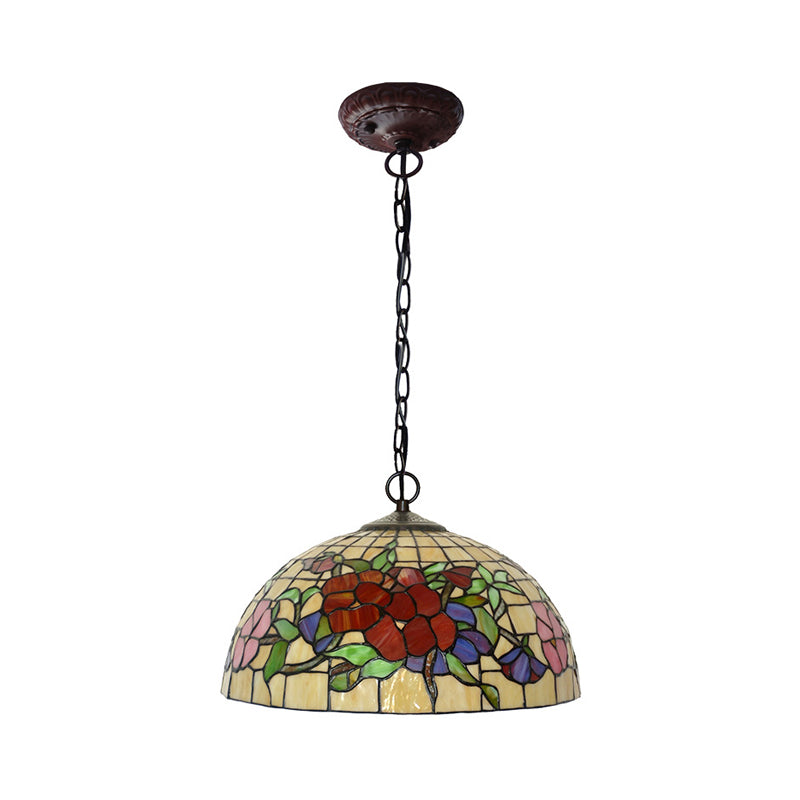 2 Lights Floral Ceiling Chandelier Tiffany-Style Red/Pink Stained Glass Pendant Lamp for Kitchen Clearhalo 'Ceiling Lights' 'Chandeliers' 'Industrial' 'Middle Century Chandeliers' 'Tiffany Chandeliers' 'Tiffany close to ceiling' 'Tiffany' Lighting' 327223