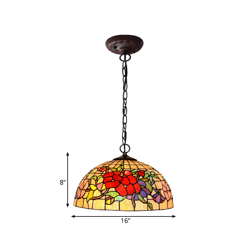 2 Lights Floral Ceiling Chandelier Tiffany-Style Red/Pink Stained Glass Pendant Lamp for Kitchen Clearhalo 'Ceiling Lights' 'Chandeliers' 'Industrial' 'Middle Century Chandeliers' 'Tiffany Chandeliers' 'Tiffany close to ceiling' 'Tiffany' Lighting' 327224