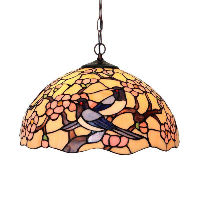 2 Lights Floral Ceiling Chandelier Tiffany-Style Red/Pink Stained Glass Pendant Lamp for Kitchen Clearhalo 'Ceiling Lights' 'Chandeliers' 'Industrial' 'Middle Century Chandeliers' 'Tiffany Chandeliers' 'Tiffany close to ceiling' 'Tiffany' Lighting' 327227