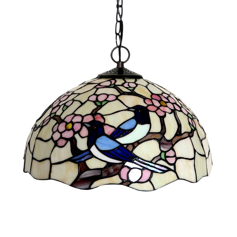 2 Lights Floral Ceiling Chandelier Tiffany-Style Red/Pink Stained Glass Pendant Lamp for Kitchen Clearhalo 'Ceiling Lights' 'Chandeliers' 'Industrial' 'Middle Century Chandeliers' 'Tiffany Chandeliers' 'Tiffany close to ceiling' 'Tiffany' Lighting' 327228