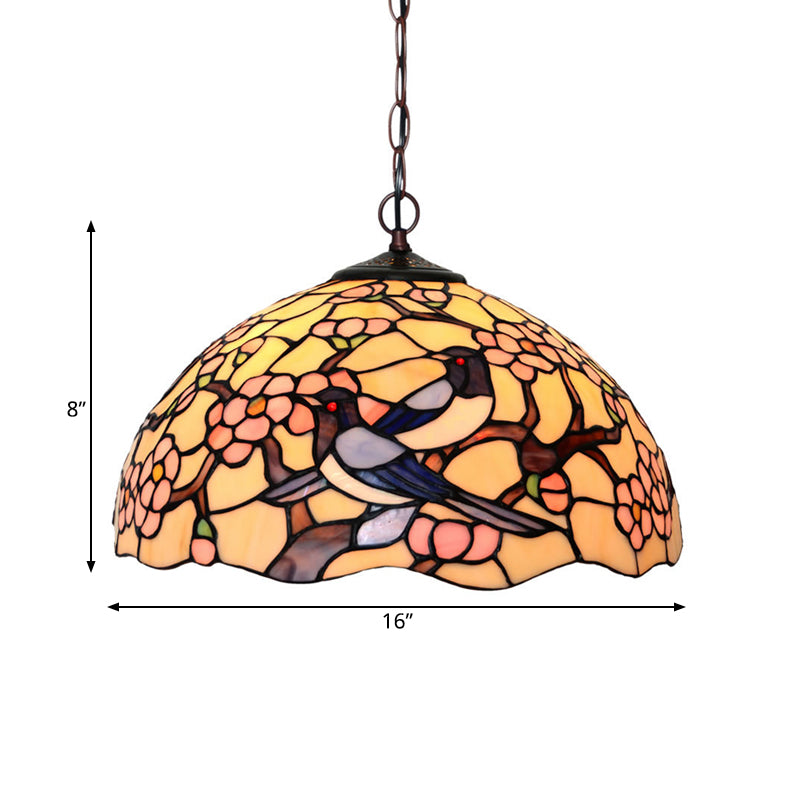 2 Lights Floral Ceiling Chandelier Tiffany-Style Red/Pink Stained Glass Pendant Lamp for Kitchen Clearhalo 'Ceiling Lights' 'Chandeliers' 'Industrial' 'Middle Century Chandeliers' 'Tiffany Chandeliers' 'Tiffany close to ceiling' 'Tiffany' Lighting' 327229