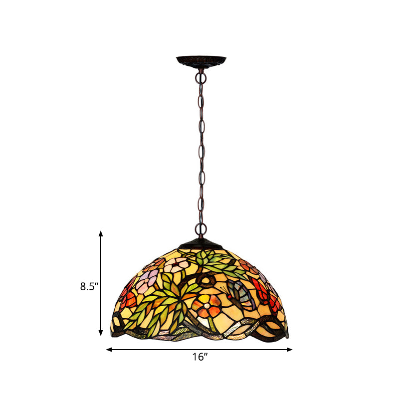 2 Lights Hanging Chandelier Mediterranean Dragonfly Red/Green/Purple Cut Glass Pendant Light Kit Clearhalo 'Ceiling Lights' 'Chandeliers' 'Industrial' 'Middle Century Chandeliers' 'Tiffany Chandeliers' 'Tiffany close to ceiling' 'Tiffany' Lighting' 327283