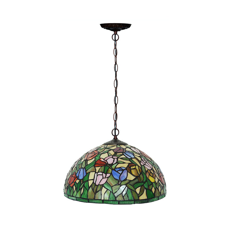 2 Lights Hanging Chandelier Mediterranean Dragonfly Red/Green/Purple Cut Glass Pendant Light Kit Clearhalo 'Ceiling Lights' 'Chandeliers' 'Industrial' 'Middle Century Chandeliers' 'Tiffany Chandeliers' 'Tiffany close to ceiling' 'Tiffany' Lighting' 327285