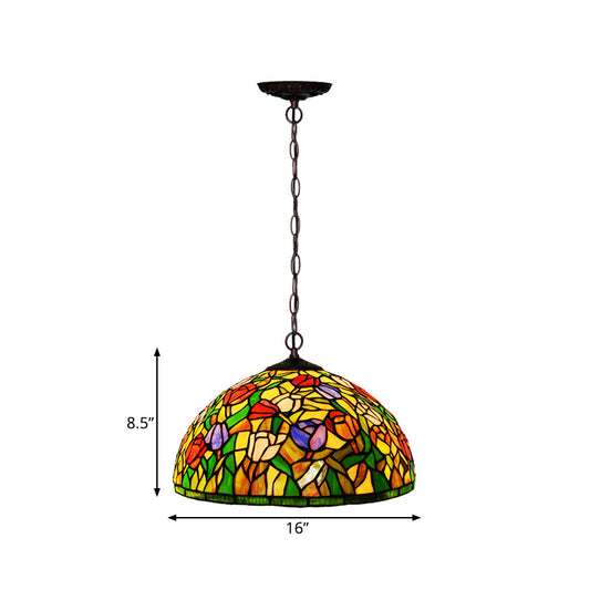 2 Lights Hanging Chandelier Mediterranean Dragonfly Red/Green/Purple Cut Glass Pendant Light Kit Clearhalo 'Ceiling Lights' 'Chandeliers' 'Industrial' 'Middle Century Chandeliers' 'Tiffany Chandeliers' 'Tiffany close to ceiling' 'Tiffany' Lighting' 327286