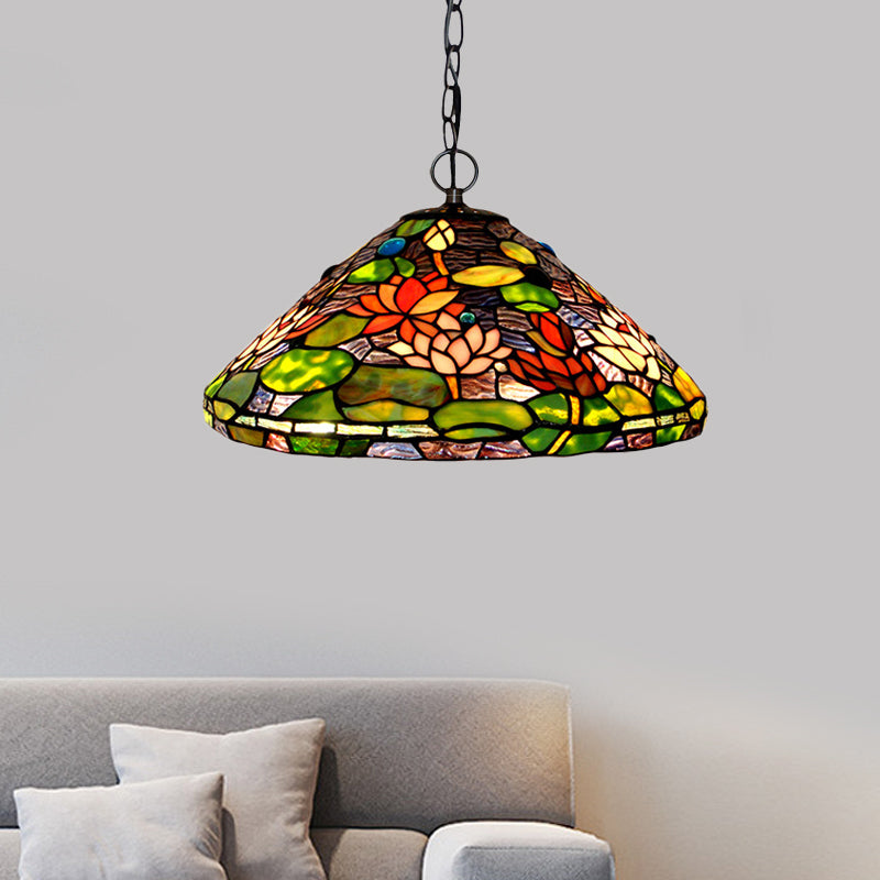 Green Stained Glass Chandelier Light Blossom 2 Lights Victorian Suspension Pendant Clearhalo 'Ceiling Lights' 'Chandeliers' 'Industrial' 'Middle Century Chandeliers' 'Pendant Lights' 'Tiffany Chandeliers' 'Tiffany close to ceiling' 'Tiffany' Lighting' 327305