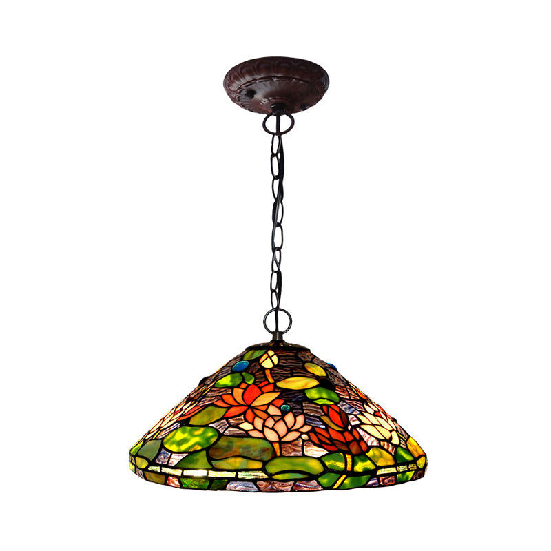 Green Stained Glass Chandelier Light Blossom 2 Lights Victorian Suspension Pendant Clearhalo 'Ceiling Lights' 'Chandeliers' 'Industrial' 'Middle Century Chandeliers' 'Pendant Lights' 'Tiffany Chandeliers' 'Tiffany close to ceiling' 'Tiffany' Lighting' 327306