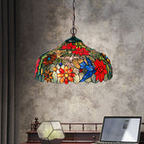 Petal Red/Yellow/Blue Cut Glass Chandelier Light Fixture 3 Lights Bronze Suspension Lighting for Dining Room Clearhalo 'Ceiling Lights' 'Chandeliers' 'Industrial' 'Middle Century Chandeliers' 'Tiffany Chandeliers' 'Tiffany close to ceiling' 'Tiffany' Lighting' 327427