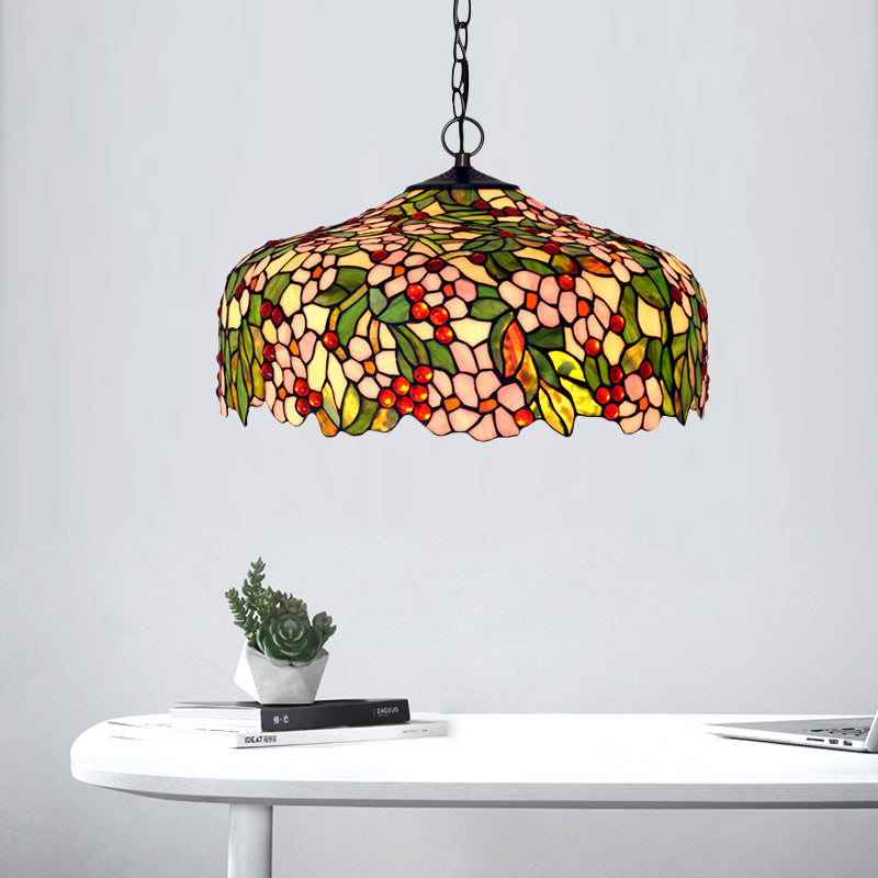 Blossom Hanging Chandelier 3 Lights Pink/Green Victorian Ceiling Pendant Light for Dining Room Clearhalo 'Ceiling Lights' 'Chandeliers' 'Industrial' 'Middle Century Chandeliers' 'Tiffany Chandeliers' 'Tiffany close to ceiling' 'Tiffany' Lighting' 327452