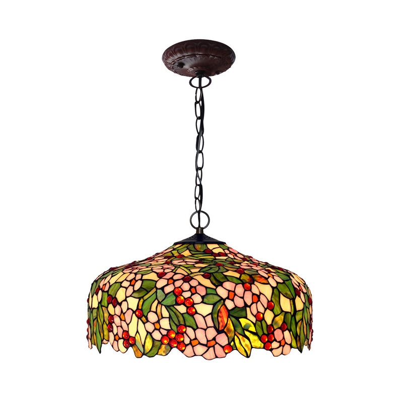 Blossom Hanging Chandelier 3 Lights Pink/Green Victorian Ceiling Pendant Light for Dining Room Clearhalo 'Ceiling Lights' 'Chandeliers' 'Industrial' 'Middle Century Chandeliers' 'Tiffany Chandeliers' 'Tiffany close to ceiling' 'Tiffany' Lighting' 327453