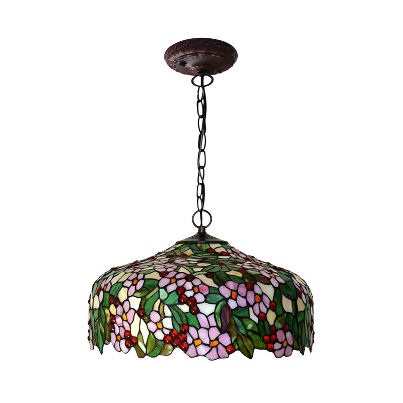 Blossom Hanging Chandelier 3 Lights Pink/Green Victorian Ceiling Pendant Light for Dining Room Clearhalo 'Ceiling Lights' 'Chandeliers' 'Industrial' 'Middle Century Chandeliers' 'Tiffany Chandeliers' 'Tiffany close to ceiling' 'Tiffany' Lighting' 327454