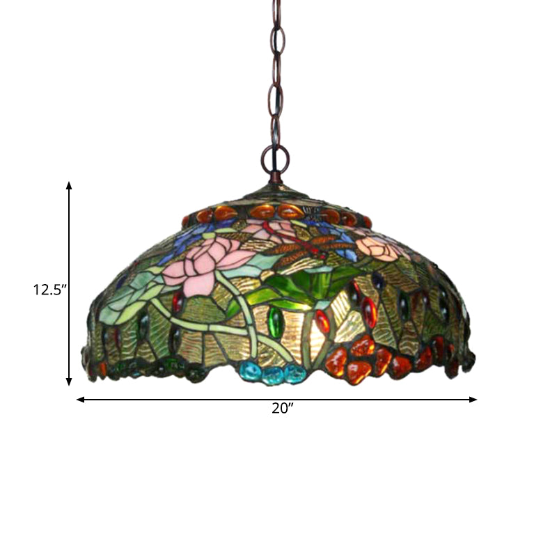 Blossom Hanging Chandelier 3 Lights Pink/Green Victorian Ceiling Pendant Light for Dining Room Clearhalo 'Ceiling Lights' 'Chandeliers' 'Industrial' 'Middle Century Chandeliers' 'Tiffany Chandeliers' 'Tiffany close to ceiling' 'Tiffany' Lighting' 327457