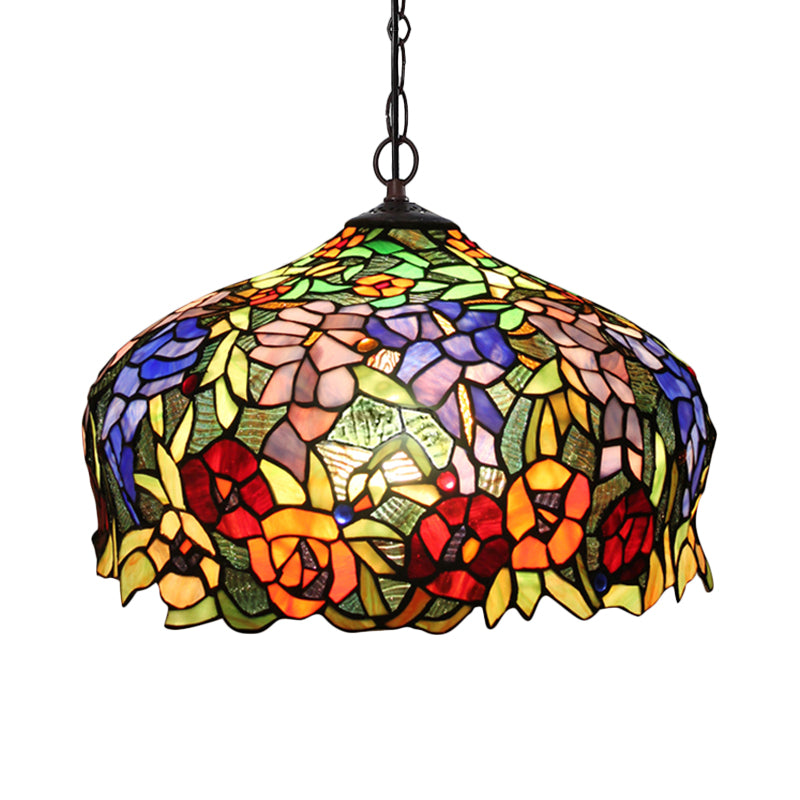 2 Lights Chandelier Mediterranean Blossom Orange Stained Glass Ceiling Lamp for Dining Room Clearhalo 'Ceiling Lights' 'Chandeliers' 'Industrial' 'Middle Century Chandeliers' 'Tiffany Chandeliers' 'Tiffany close to ceiling' 'Tiffany' Lighting' 327511