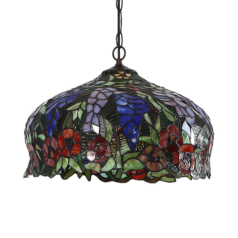 2 Lights Chandelier Mediterranean Blossom Orange Stained Glass Ceiling Lamp for Dining Room Clearhalo 'Ceiling Lights' 'Chandeliers' 'Industrial' 'Middle Century Chandeliers' 'Tiffany Chandeliers' 'Tiffany close to ceiling' 'Tiffany' Lighting' 327512