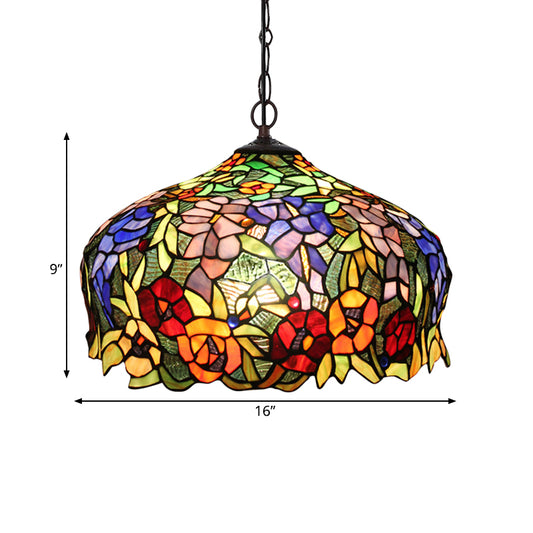 2 Lights Chandelier Mediterranean Blossom Orange Stained Glass Ceiling Lamp for Dining Room Clearhalo 'Ceiling Lights' 'Chandeliers' 'Industrial' 'Middle Century Chandeliers' 'Tiffany Chandeliers' 'Tiffany close to ceiling' 'Tiffany' Lighting' 327513
