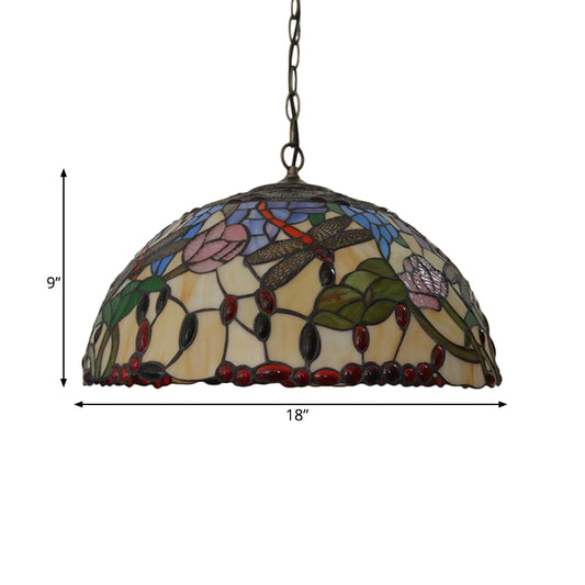 Bronze 3 Lights Chandelier Light Victorian Beige Stained Glass Dragonfly Pendant Lighting Fixture Clearhalo 'Ceiling Lights' 'Chandeliers' 'Industrial' 'Middle Century Chandeliers' 'Tiffany Chandeliers' 'Tiffany close to ceiling' 'Tiffany' Lighting' 327532