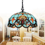 12"/16" W Blue Cut Glass Pendant Light Kit Domed 1 Light Mediterranean Suspension Lighting Fixture Clearhalo 'Ceiling Lights' 'Industrial' 'Middle Century Pendants' 'Pendant Lights' 'Pendants' 'Tiffany close to ceiling' 'Tiffany Pendants' 'Tiffany' Lighting' 327534