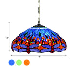 Tiffany Dragonfly Chandelier Light Fixture 3 Lights Orange/Blue/Green Cut Glass Hanging Lamp Kit for Kitchen Clearhalo 'Ceiling Lights' 'Chandeliers' 'Industrial' 'Middle Century Chandeliers' 'Pendant Lights' 'Tiffany Chandeliers' 'Tiffany close to ceiling' 'Tiffany' Lighting' 327555