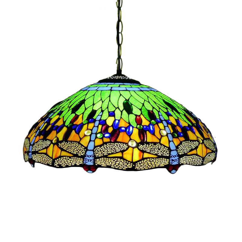 Tiffany Dragonfly Chandelier Light Fixture 3 Lights Orange/Blue/Green Cut Glass Hanging Lamp Kit for Kitchen Green Clearhalo 'Ceiling Lights' 'Chandeliers' 'Industrial' 'Middle Century Chandeliers' 'Pendant Lights' 'Tiffany Chandeliers' 'Tiffany close to ceiling' 'Tiffany' Lighting' 327556