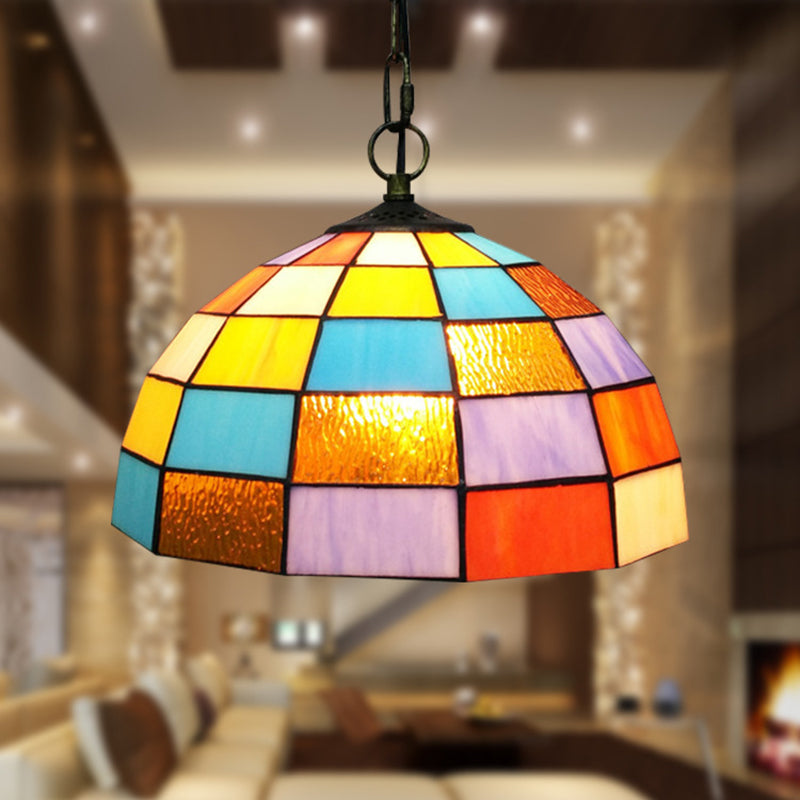 1 Light Living Room Hanging Ceiling Light Baroque Black Pendant with Domed Orange Cut Glass Shade Clearhalo 'Ceiling Lights' 'Chandeliers' 'Industrial' 'Middle Century Pendants' 'Pendant Lights' 'Pendants' 'Tiffany close to ceiling' 'Tiffany Pendants' 'Tiffany' Lighting' 327682