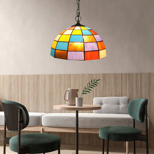 1 Light Living Room Hanging Ceiling Light Baroque Black Pendant with Domed Orange Cut Glass Shade Clearhalo 'Ceiling Lights' 'Chandeliers' 'Industrial' 'Middle Century Pendants' 'Pendant Lights' 'Pendants' 'Tiffany close to ceiling' 'Tiffany Pendants' 'Tiffany' Lighting' 327683
