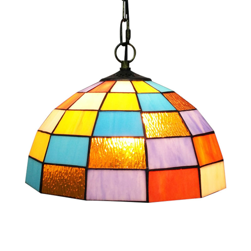 1 Light Living Room Hanging Ceiling Light Baroque Black Pendant with Domed Orange Cut Glass Shade Clearhalo 'Ceiling Lights' 'Chandeliers' 'Industrial' 'Middle Century Pendants' 'Pendant Lights' 'Pendants' 'Tiffany close to ceiling' 'Tiffany Pendants' 'Tiffany' Lighting' 327684