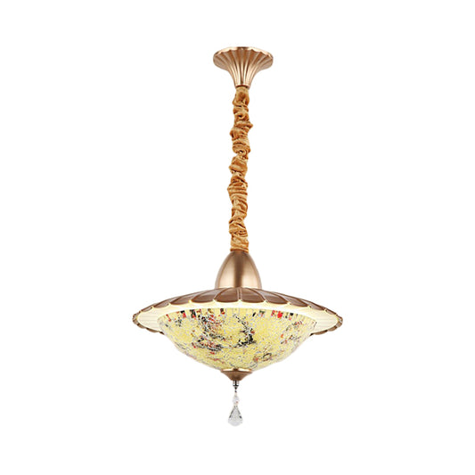 LED Bowl Chandelier Lighting Fixture Mediterranean White Cut Glass Suspension Pendant with Crystal Droplet White A Clearhalo 'Ceiling Lights' 'Chandeliers' 'Industrial' 'Middle Century Chandeliers' 'Tiffany Chandeliers' 'Tiffany close to ceiling' 'Tiffany' Lighting' 327735