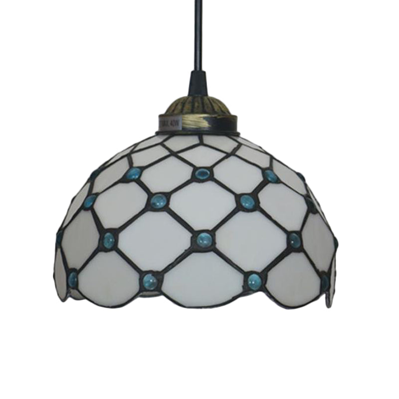 Black 1 Light Hanging Pendant Baroque Beige/Blue/Green Glass Domed Shade Drop Lamp for Dining Room Clearhalo 'Ceiling Lights' 'Chandeliers' 'Industrial' 'Middle Century Pendants' 'Pendant Lights' 'Pendants' 'Tiffany close to ceiling' 'Tiffany Pendants' 'Tiffany' Lighting' 327769