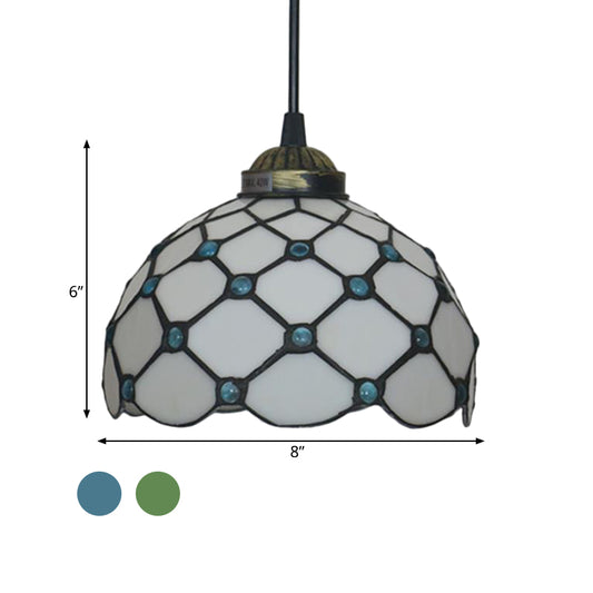 Black 1 Light Hanging Pendant Baroque Beige/Blue/Green Glass Domed Shade Drop Lamp for Dining Room Clearhalo 'Ceiling Lights' 'Chandeliers' 'Industrial' 'Middle Century Pendants' 'Pendant Lights' 'Pendants' 'Tiffany close to ceiling' 'Tiffany Pendants' 'Tiffany' Lighting' 327770