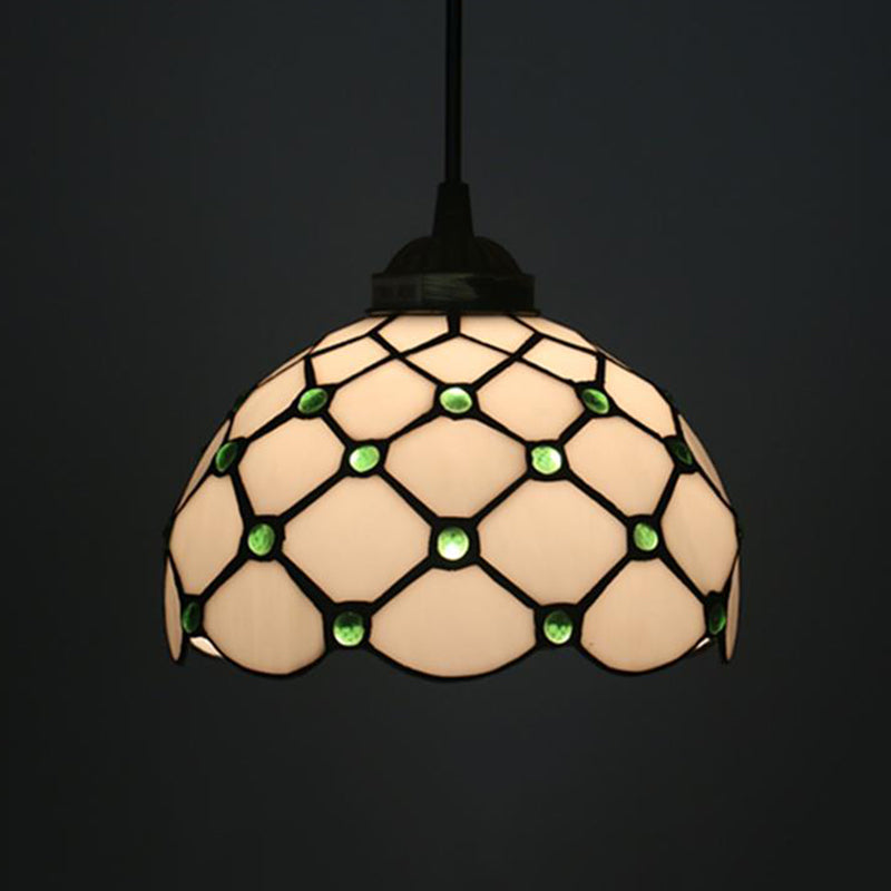 Black 1 Light Hanging Pendant Baroque Beige/Blue/Green Glass Domed Shade Drop Lamp for Dining Room Green Clearhalo 'Ceiling Lights' 'Chandeliers' 'Industrial' 'Middle Century Pendants' 'Pendant Lights' 'Pendants' 'Tiffany close to ceiling' 'Tiffany Pendants' 'Tiffany' Lighting' 327771