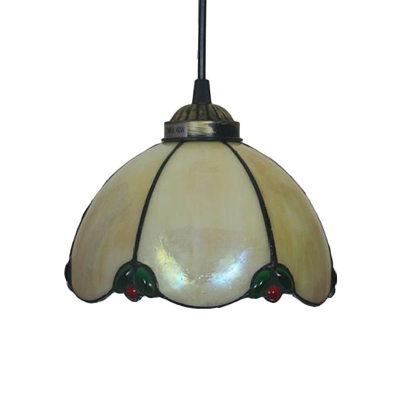 Black 1 Light Hanging Pendant Baroque Beige/Blue/Green Glass Domed Shade Drop Lamp for Dining Room Clearhalo 'Ceiling Lights' 'Chandeliers' 'Industrial' 'Middle Century Pendants' 'Pendant Lights' 'Pendants' 'Tiffany close to ceiling' 'Tiffany Pendants' 'Tiffany' Lighting' 327774