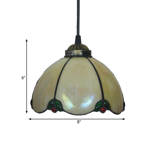 Black 1 Light Hanging Pendant Baroque Beige/Blue/Green Glass Domed Shade Drop Lamp for Dining Room Clearhalo 'Ceiling Lights' 'Chandeliers' 'Industrial' 'Middle Century Pendants' 'Pendant Lights' 'Pendants' 'Tiffany close to ceiling' 'Tiffany Pendants' 'Tiffany' Lighting' 327775