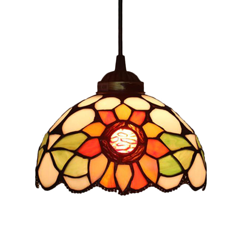 Victorian Floral Ceiling Pendant 1 Light Beige/Red/Pink Cut Glass Hanging Light Fixtures for Dining Room Clearhalo 'Ceiling Lights' 'Chandeliers' 'Industrial' 'Middle Century Pendants' 'Pendant Lights' 'Pendants' 'Tiffany close to ceiling' 'Tiffany Pendants' 'Tiffany' Lighting' 327833