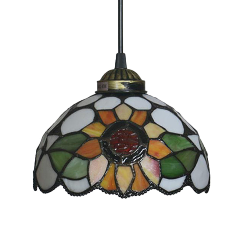 Victorian Floral Ceiling Pendant 1 Light Beige/Red/Pink Cut Glass Hanging Light Fixtures for Dining Room Clearhalo 'Ceiling Lights' 'Chandeliers' 'Industrial' 'Middle Century Pendants' 'Pendant Lights' 'Pendants' 'Tiffany close to ceiling' 'Tiffany Pendants' 'Tiffany' Lighting' 327834