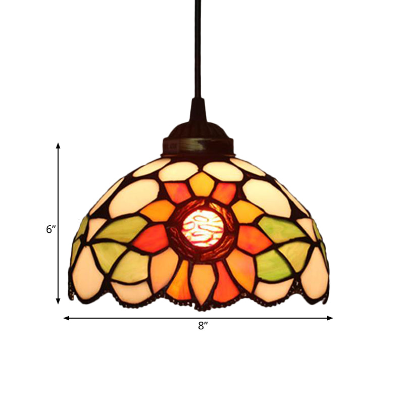 Victorian Floral Ceiling Pendant 1 Light Beige/Red/Pink Cut Glass Hanging Light Fixtures for Dining Room Clearhalo 'Ceiling Lights' 'Chandeliers' 'Industrial' 'Middle Century Pendants' 'Pendant Lights' 'Pendants' 'Tiffany close to ceiling' 'Tiffany Pendants' 'Tiffany' Lighting' 327835