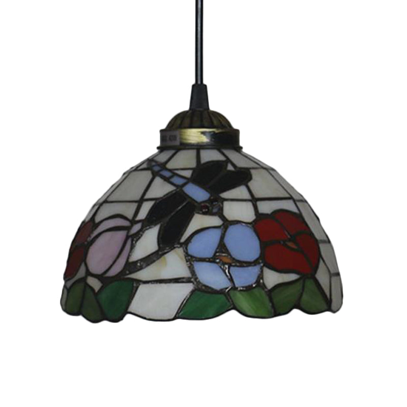 Victorian Floral Ceiling Pendant 1 Light Beige/Red/Pink Cut Glass Hanging Light Fixtures for Dining Room Clearhalo 'Ceiling Lights' 'Chandeliers' 'Industrial' 'Middle Century Pendants' 'Pendant Lights' 'Pendants' 'Tiffany close to ceiling' 'Tiffany Pendants' 'Tiffany' Lighting' 327837