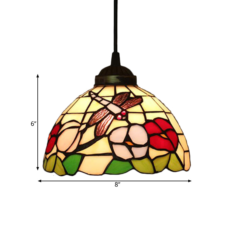 Victorian Floral Ceiling Pendant 1 Light Beige/Red/Pink Cut Glass Hanging Light Fixtures for Dining Room Clearhalo 'Ceiling Lights' 'Chandeliers' 'Industrial' 'Middle Century Pendants' 'Pendant Lights' 'Pendants' 'Tiffany close to ceiling' 'Tiffany Pendants' 'Tiffany' Lighting' 327838