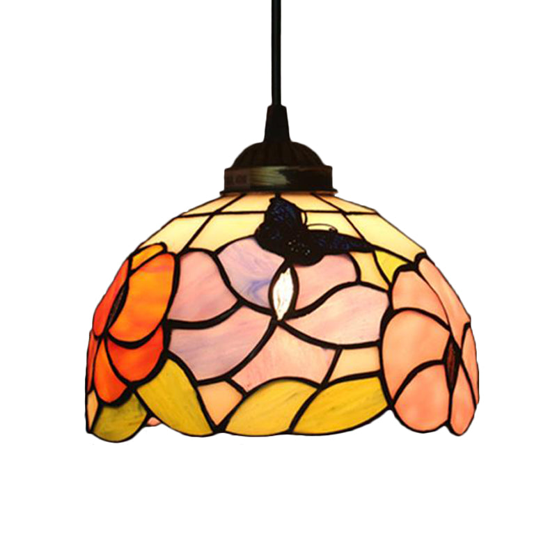 Victorian Floral Ceiling Pendant 1 Light Beige/Red/Pink Cut Glass Hanging Light Fixtures for Dining Room Pink Clearhalo 'Ceiling Lights' 'Chandeliers' 'Industrial' 'Middle Century Pendants' 'Pendant Lights' 'Pendants' 'Tiffany close to ceiling' 'Tiffany Pendants' 'Tiffany' Lighting' 327839