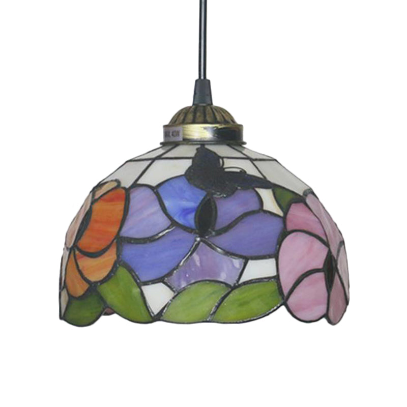 Victorian Floral Ceiling Pendant 1 Light Beige/Red/Pink Cut Glass Hanging Light Fixtures for Dining Room Clearhalo 'Ceiling Lights' 'Chandeliers' 'Industrial' 'Middle Century Pendants' 'Pendant Lights' 'Pendants' 'Tiffany close to ceiling' 'Tiffany Pendants' 'Tiffany' Lighting' 327840
